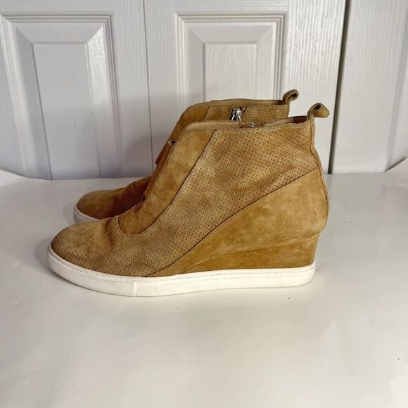 Linea Paolo Anna Leather Perf Elastic Suede Wedge Zip Slip On Sneaker Boots - Picture 7 of 13